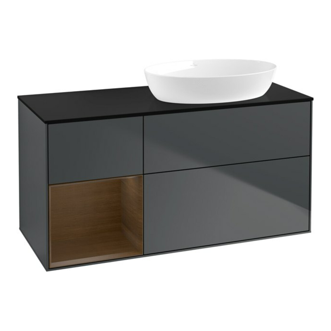 V&B Waschtischunterschrank Wandbeleuchtung Finion 120cm, Pl b m, Reg wal ven, md bl. m Lac