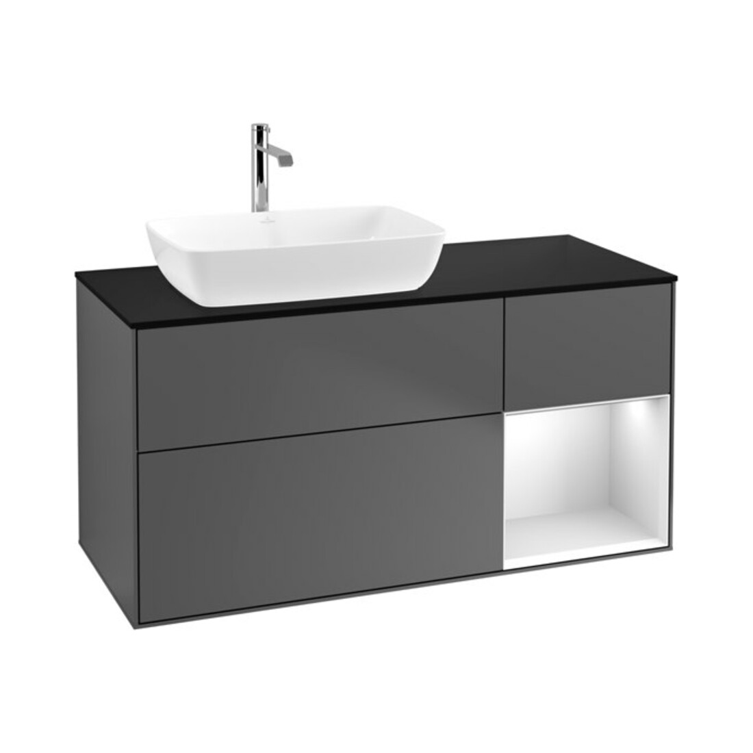 V&B Waschtischunterschrank Wandbeleuchtung Finion 120cm, Pl b m, Reg wh. m Lac, Anthrac. m