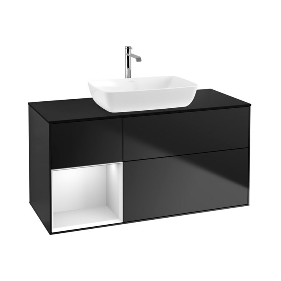 V&B Waschtischunterschrank Wandbeleuchtung Finion 120cm, Pl b m, Reg wh. m Lac, bla m Lac