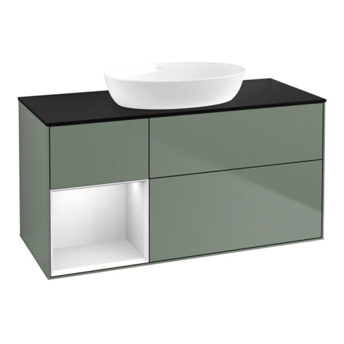 V&B Waschtischunterschrank Wandbeleuchtung Finion 120cm, Pl b m, Reg wh. m Lac, Oli. m Lac