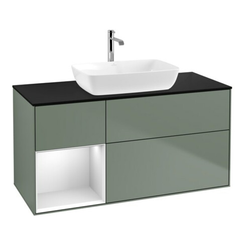 V&B Waschtischunterschrank Wandbeleuchtung Finion 120cm, Pl b m, Reg wh. m Lac, Oli. m Lac