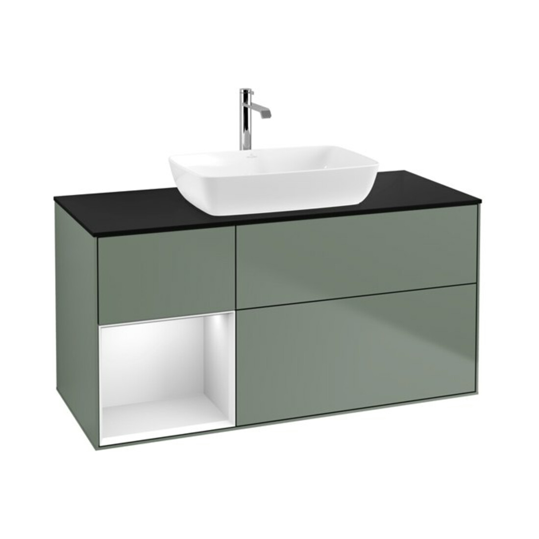 V&B Waschtischunterschrank Wandbeleuchtung Finion 120cm, Pl b m, Reg wh. m Lac, Oli. m Lac