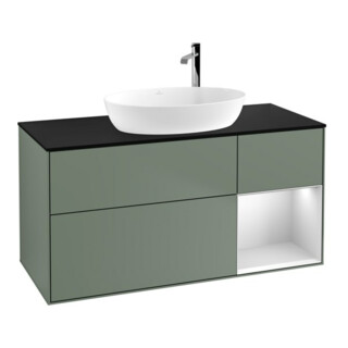 V&B Waschtischunterschrank Wandbeleuchtung Finion 120cm, Pl b m, Reg wh. m Lac, Oli. m Lac