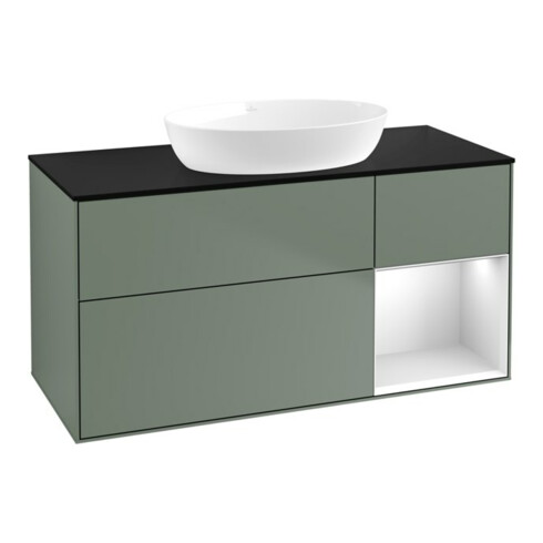 V&B Waschtischunterschrank Wandbeleuchtung Finion 120cm, Pl b m, Reg wh. m Lac, Oli. m Lac
