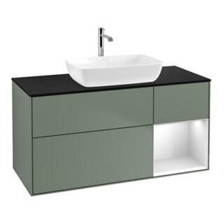 V&B Waschtischunterschrank Wandbeleuchtung Finion 120cm, Pl b m, Reg wh. m Lac, Oli. m Lac