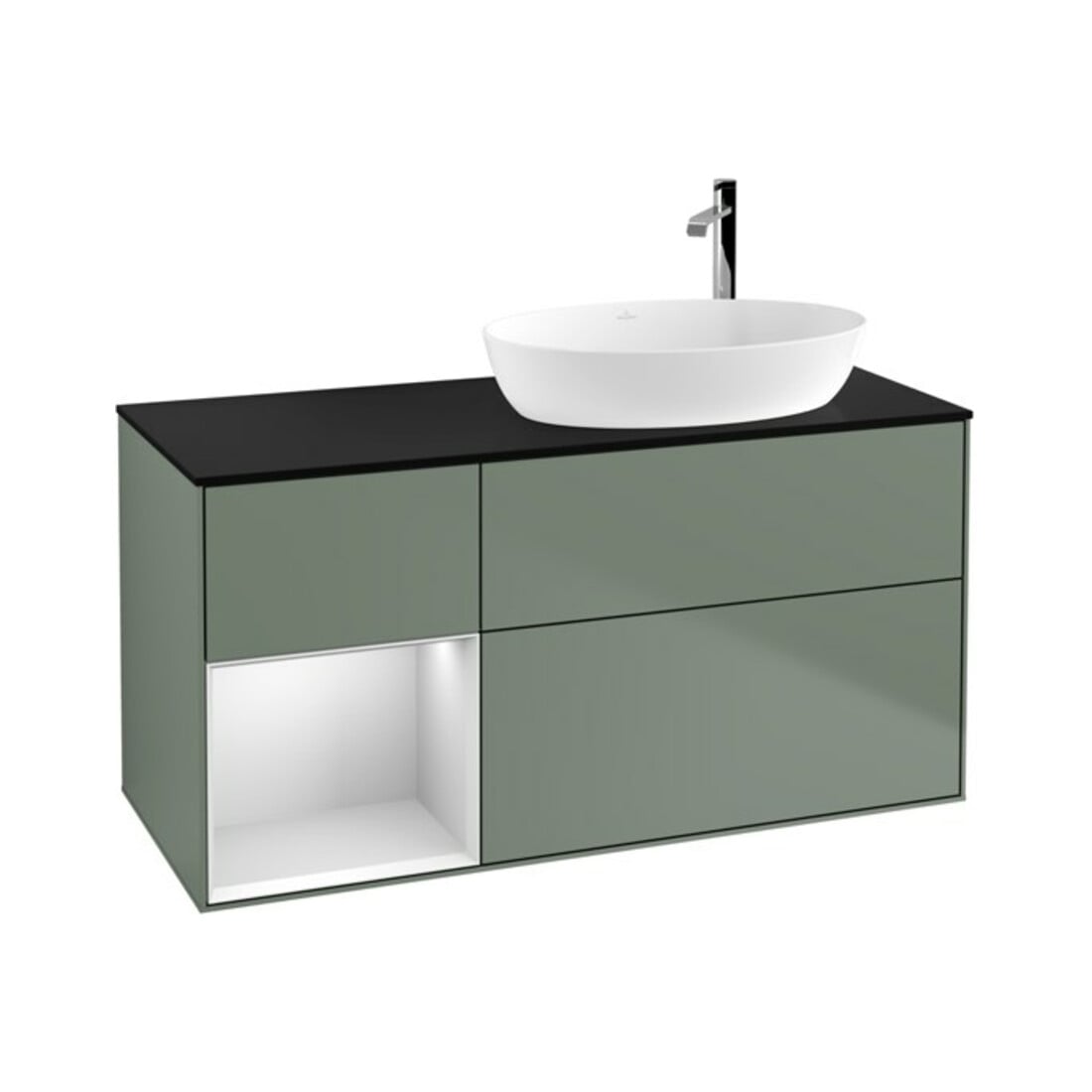 V&B Waschtischunterschrank Wandbeleuchtung Finion 120cm, Pl b m, Reg wh. m Lac, Oli. m Lac