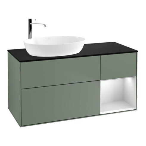 V&B Waschtischunterschrank Wandbeleuchtung Finion 120cm, Pl b m, Reg wh. m Lac, Oli. m Lac