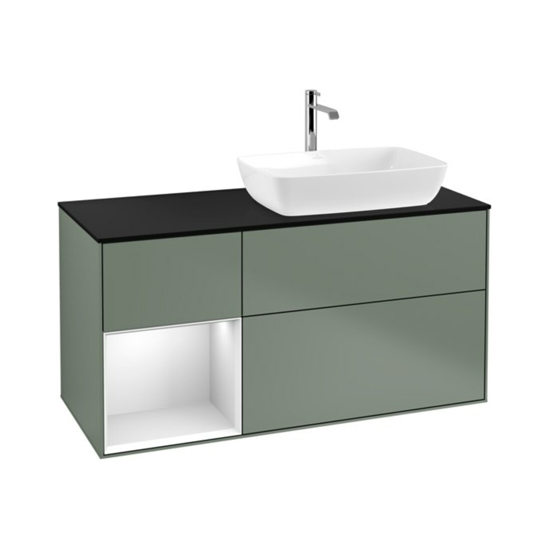 V&B Waschtischunterschrank Wandbeleuchtung Finion 120cm, Pl b m, Reg wh. m Lac, Oli. m Lac