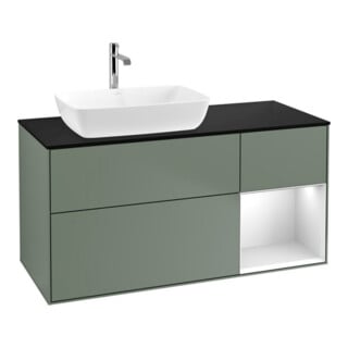 V&B Waschtischunterschrank Wandbeleuchtung Finion 120cm, Pl b m, Reg wh. m Lac, Oli. m Lac
