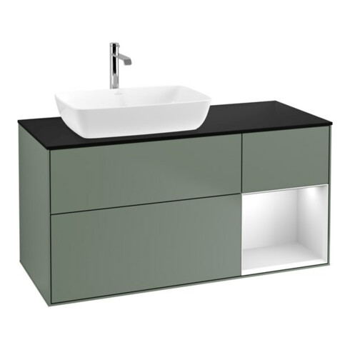 V&B Waschtischunterschrank Wandbeleuchtung Finion 120cm, Pl b m, Reg wh. m Lac, Oli. m Lac