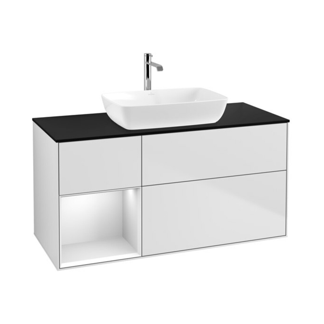 V&B Waschtischunterschrank Wandbeleuchtung Finion 120cm, Pl b m, Reg wh. m Lac, wh. m Lac