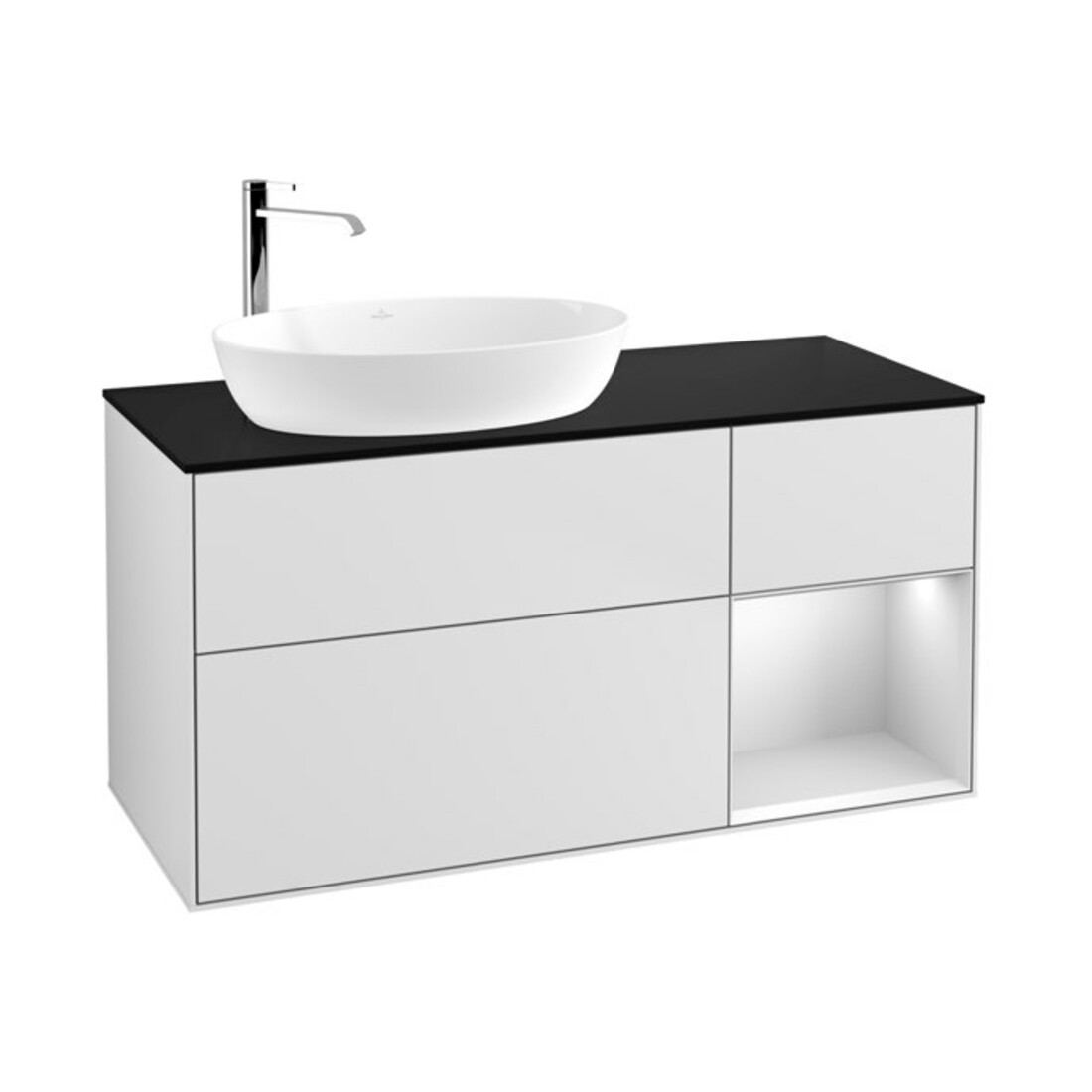 V&B Waschtischunterschrank Wandbeleuchtung Finion 120cm, Pl b m, Reg wh. m Lac, wh. m Lac