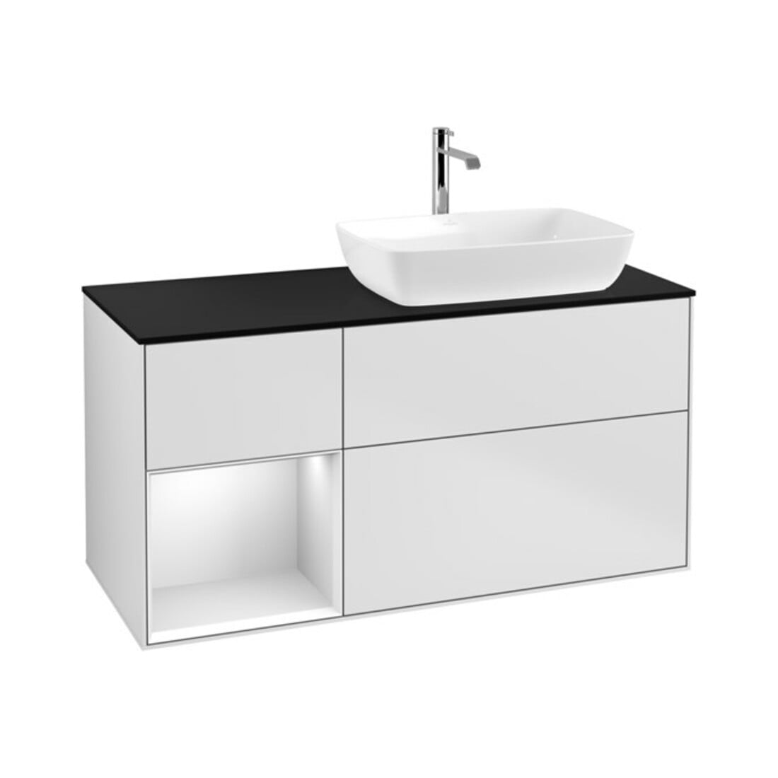 V&B Waschtischunterschrank Wandbeleuchtung Finion 120cm, Pl b m, Reg wh. m Lac, wh. m Lac