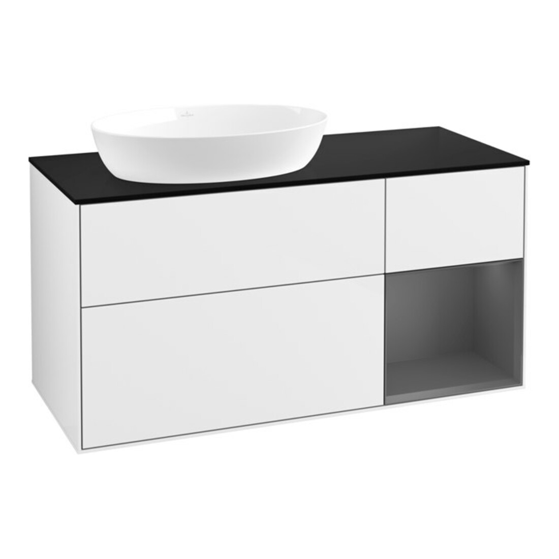 V&B Waschtischunterschrank Wandbeleuchtung Finion 120cm, Pl b m, Rg A m Lac, glo wh. Lac