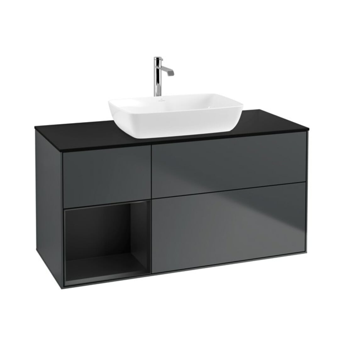V&B Waschtischunterschrank Wandbeleuchtung Finion 120cm, Pl b m, Rg b m Lac, md bl. m Lac