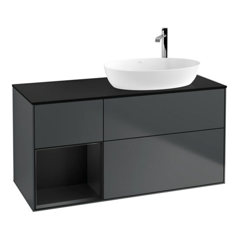 V&B Waschtischunterschrank Wandbeleuchtung Finion 120cm, Pl b m, Rg b m Lac, md bl. m Lac