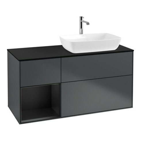 V&B Waschtischunterschrank Wandbeleuchtung Finion 120cm, Pl b m, Rg b m Lac, md bl. m Lac