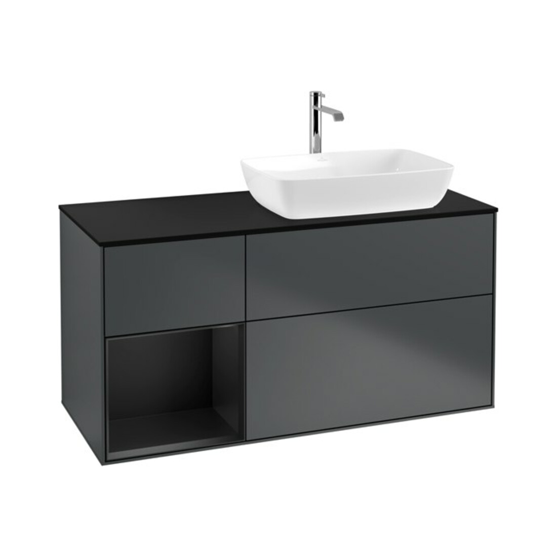 V&B Waschtischunterschrank Wandbeleuchtung Finion 120cm, Pl b m, Rg b m Lac, md bl. m Lac