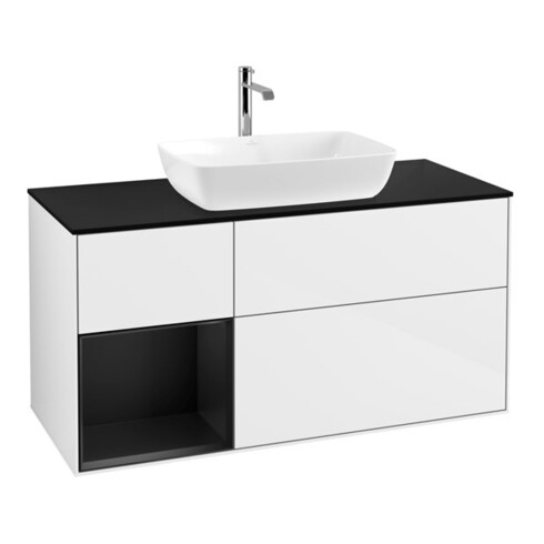 V&B Waschtischunterschrank Wandbeleuchtung Finion 120cm, Pl b m, Rg bla m Lac, glo wh. Lac