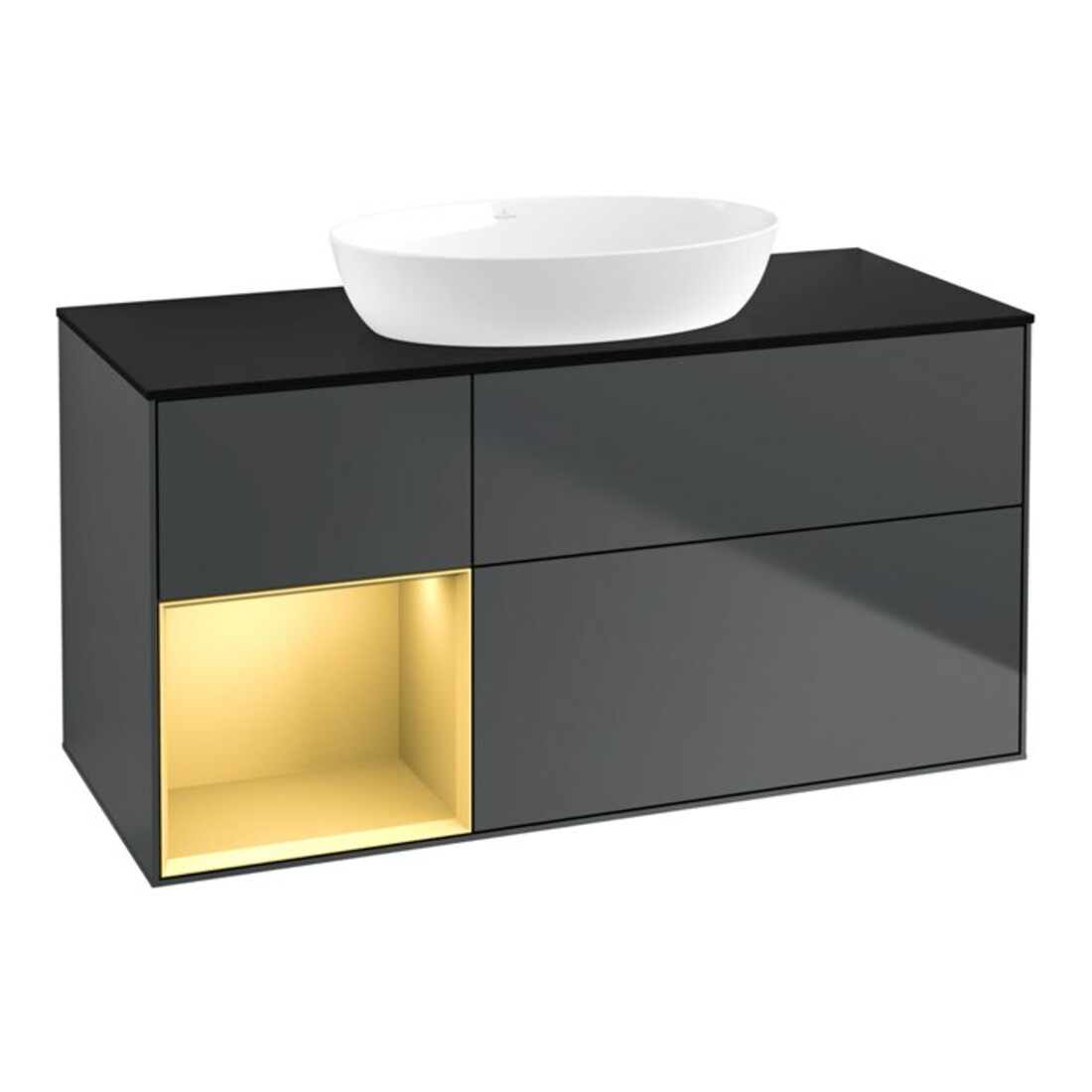 V&B Waschtischunterschrank Wandbeleuchtung Finion 120cm, Pl b m, Rg g m Lac, md bl. m Lac