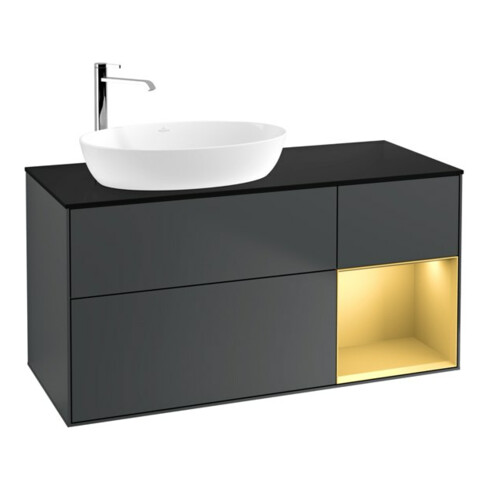 V&B Waschtischunterschrank Wandbeleuchtung Finion 120cm, Pl b m, Rg g m Lac, md bl. m Lac