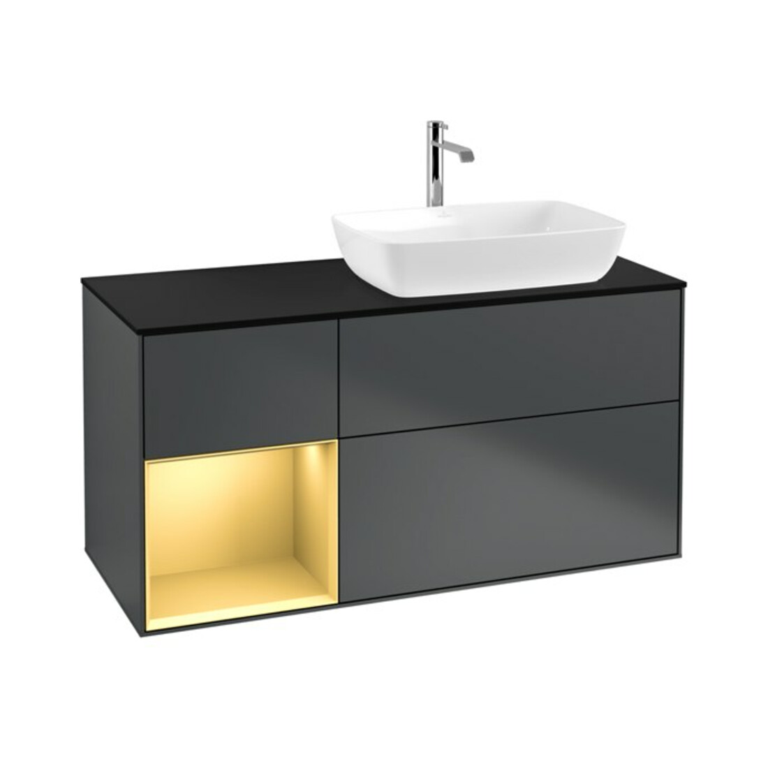 V&B Waschtischunterschrank Wandbeleuchtung Finion 120cm, Pl b m, Rg g m Lac, md bl. m Lac