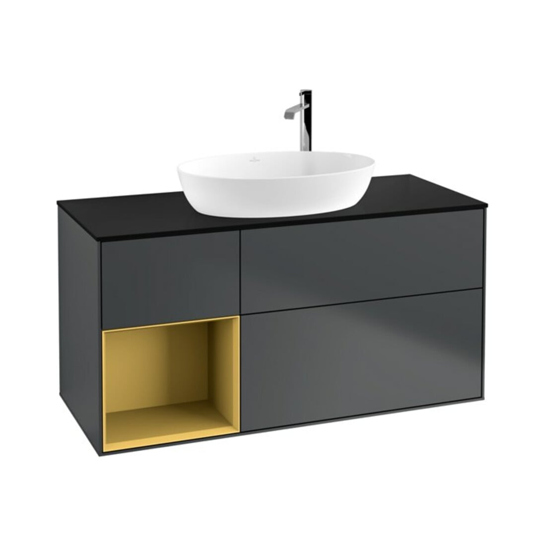 V&B Waschtischunterschrank Wandbeleuchtung Finion 120cm, Pl b m, Rg g m Lac, md bl. m Lac