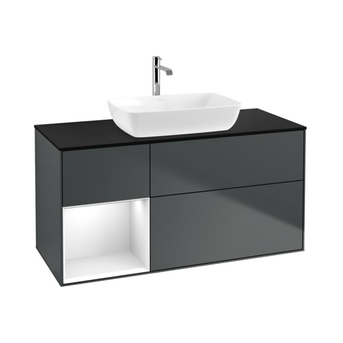 V&B Waschtischunterschrank Wandbeleuchtung Finion 120cm, Pl b m, Rg g w Lac, md bl. m Lac