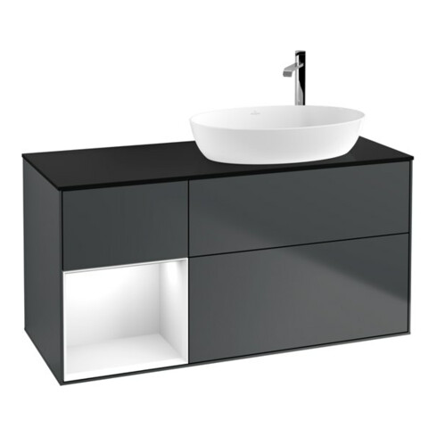 V&B Waschtischunterschrank Wandbeleuchtung Finion 120cm, Pl b m, Rg g w Lac, md bl. m Lac