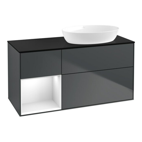 V&B Waschtischunterschrank Wandbeleuchtung Finion 120cm, Pl b m, Rg g w Lac, md bl. m Lac