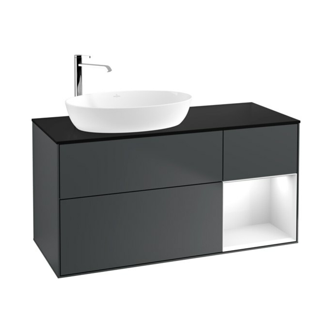 V&B Waschtischunterschrank Wandbeleuchtung Finion 120cm, Pl b m, Rg g w Lac, md bl. m Lac