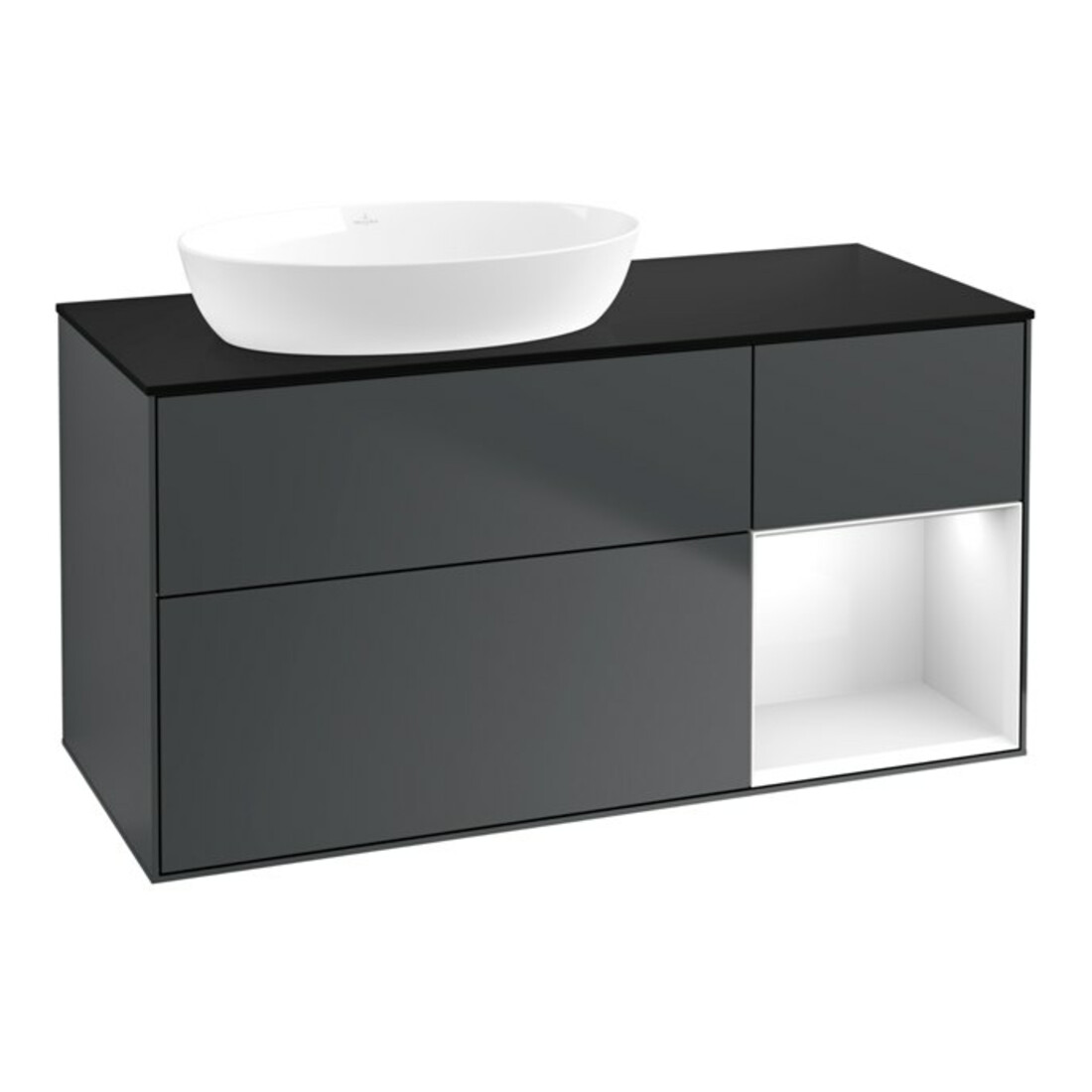 V&B Waschtischunterschrank Wandbeleuchtung Finion 120cm, Pl b m, Rg g w Lac, md bl. m Lac