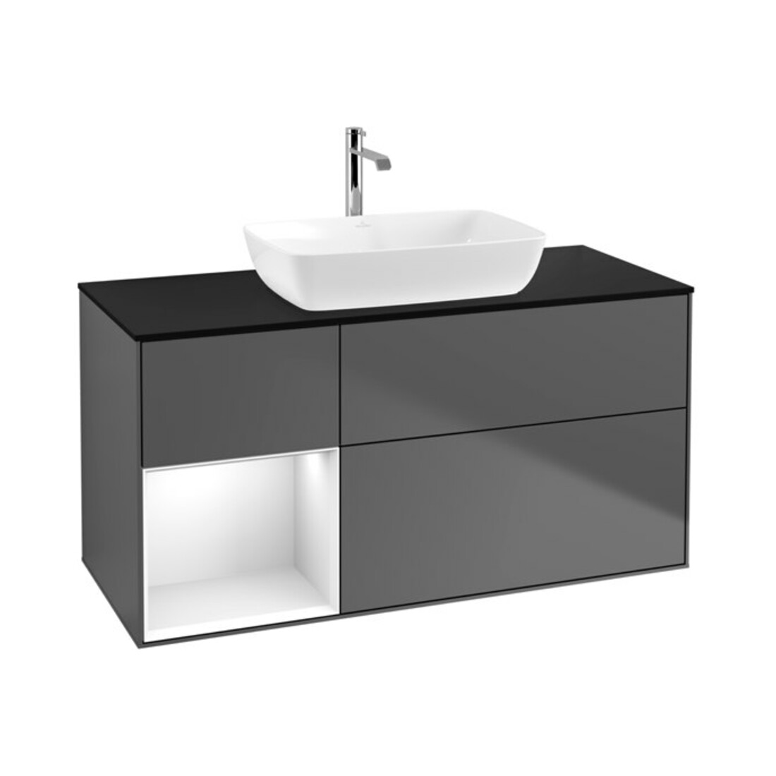 V&B Waschtischunterschrank Wandbeleuchtung Finion 120cm, Pl b m, Rg g wh. Lac, Anthrac. m
