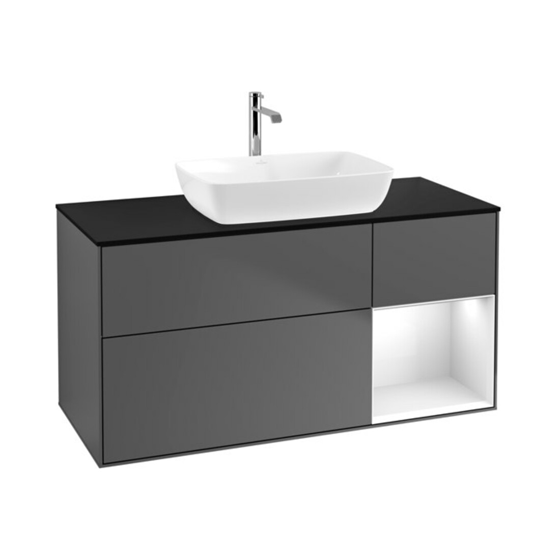 V&B Waschtischunterschrank Wandbeleuchtung Finion 120cm, Pl b m, Rg g wh. Lac, Anthrac. m