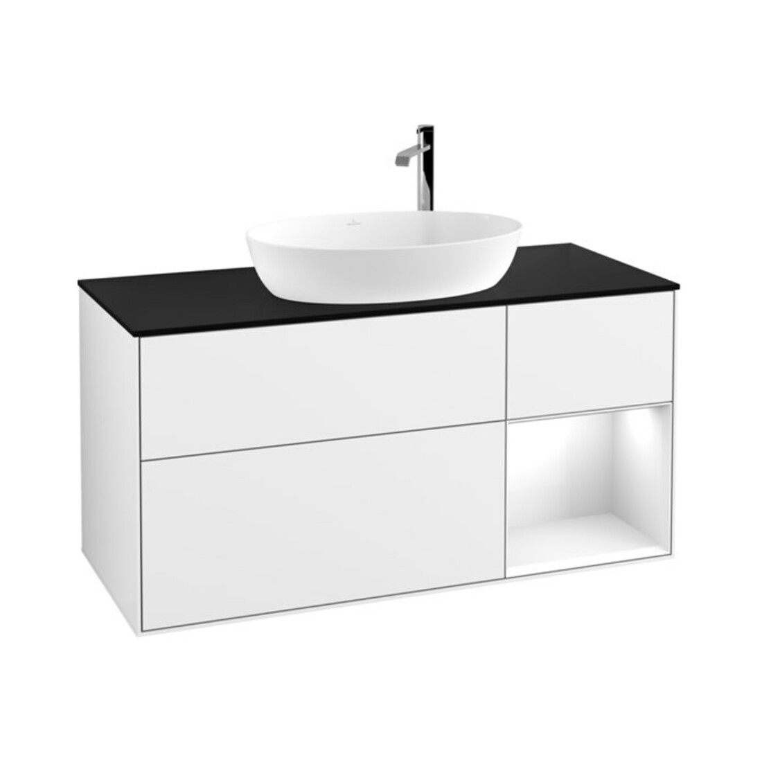 V&B Waschtischunterschrank Wandbeleuchtung Finion 120cm, Pl b m, Rg g wh. Lac, glo wh. Lac