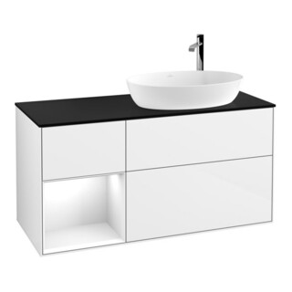 V&B Waschtischunterschrank Wandbeleuchtung Finion 120cm, Pl b m, Rg g wh. Lac, glo wh. Lac