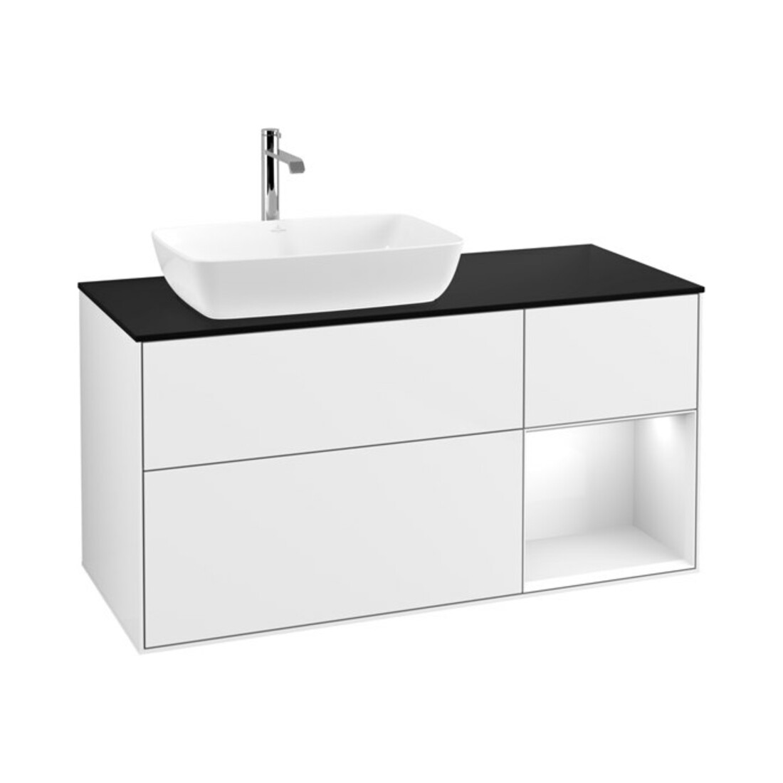 V&B Waschtischunterschrank Wandbeleuchtung Finion 120cm, Pl b m, Rg g wh. Lac, glo wh. Lac