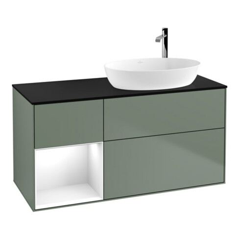 V&B Waschtischunterschrank Wandbeleuchtung Finion 120cm, Pl b m, Rg g wh. Lac, Oli. m Lac