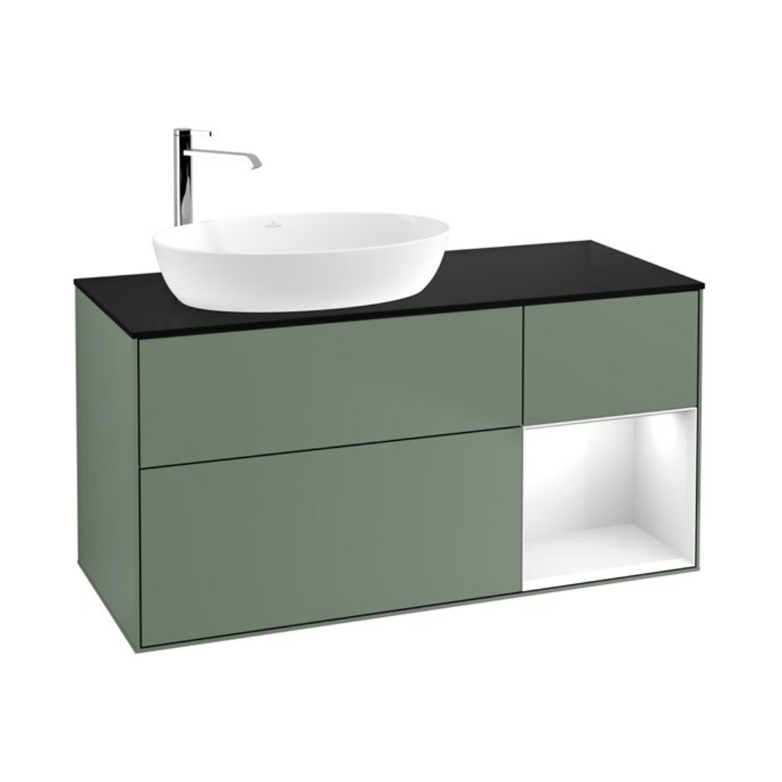 V&B Waschtischunterschrank Wandbeleuchtung Finion 120cm, Pl b m, Rg g wh. Lac, Oli. m Lac