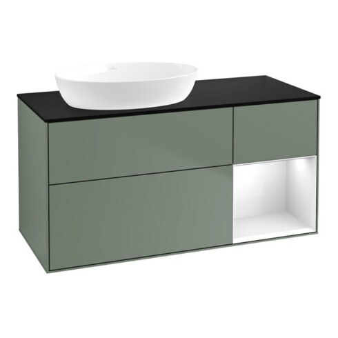 V&B Waschtischunterschrank Wandbeleuchtung Finion 120cm, Pl b m, Rg g wh. Lac, Oli. m Lac