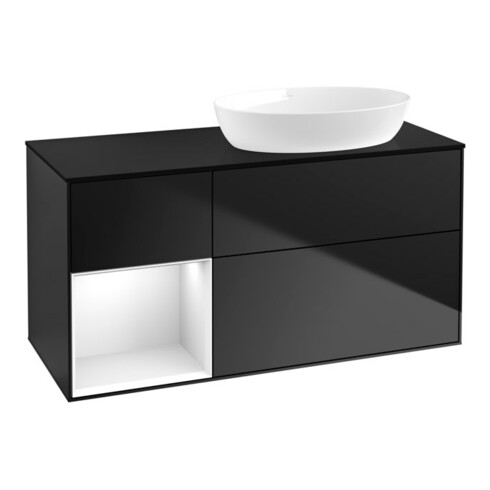 V&B Waschtischunterschrank Wandbeleuchtung Finion 120cm, Pl b m, Rg glo wh. Lac, bla m Lac