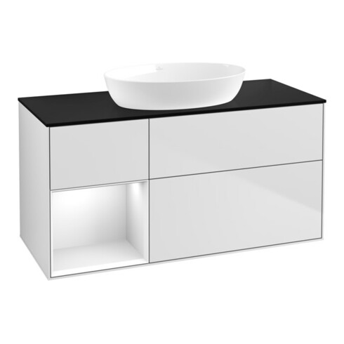 V&B Waschtischunterschrank Wandbeleuchtung Finion 120cm, Pl b m, Rg glo wh. Lac, wh. m Lac