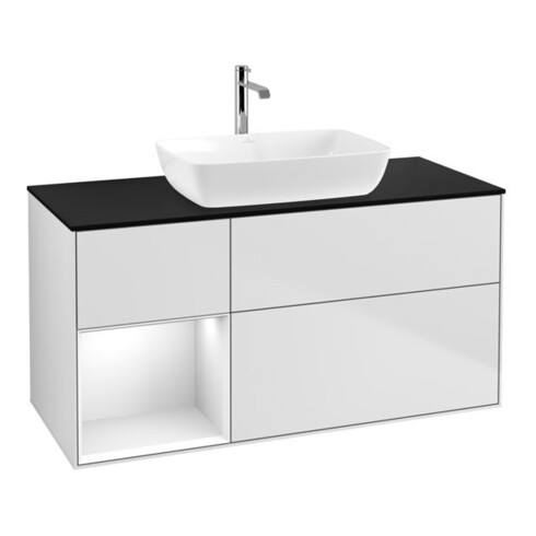 V&B Waschtischunterschrank Wandbeleuchtung Finion 120cm, Pl b m, Rg glo wh. Lac, wh. m Lac
