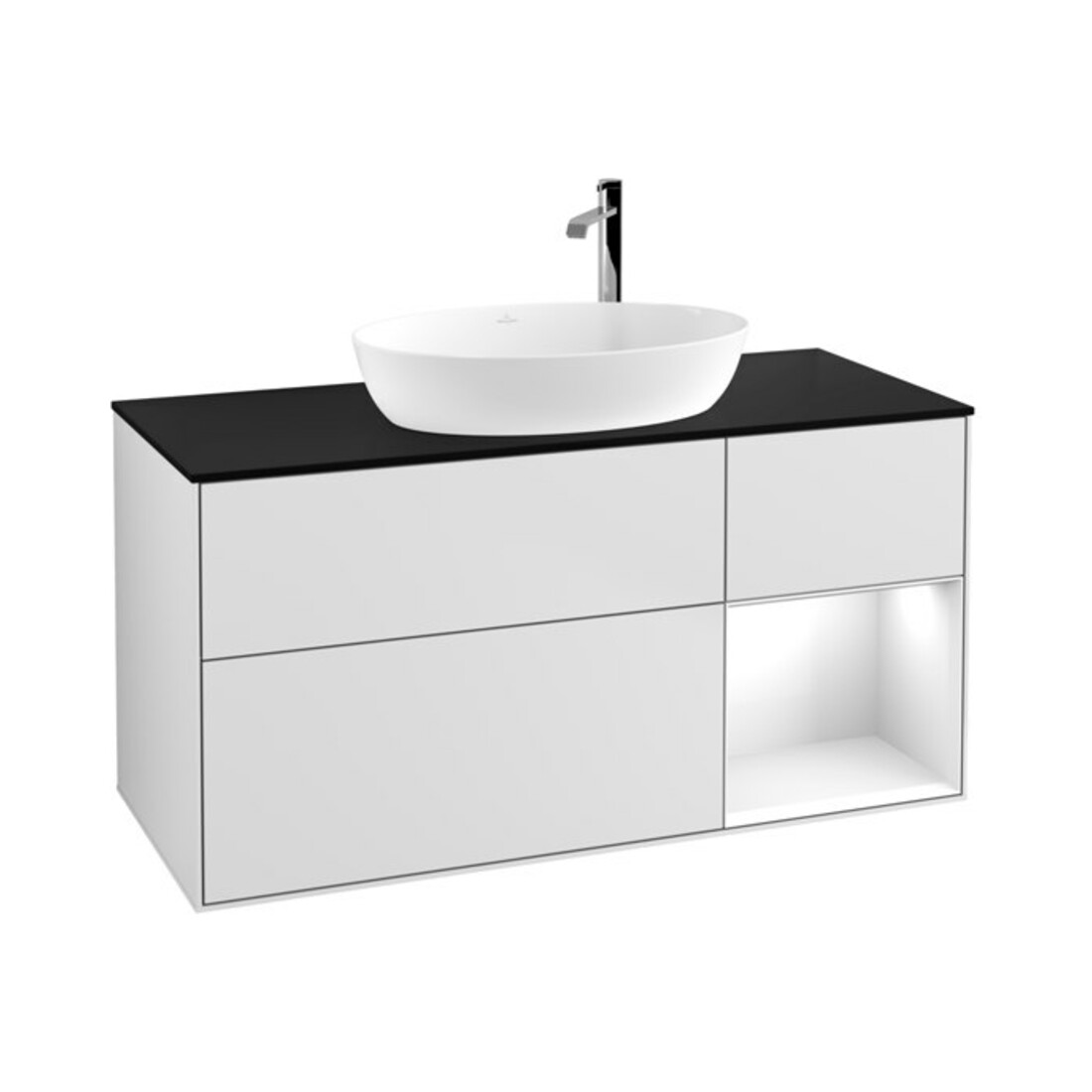 V&B Waschtischunterschrank Wandbeleuchtung Finion 120cm, Pl b m, Rg glo wh. Lac, wh. m Lac