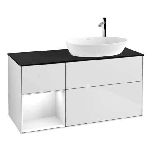 V&B Waschtischunterschrank Wandbeleuchtung Finion 120cm, Pl b m, Rg glo wh. Lac, wh. m Lac