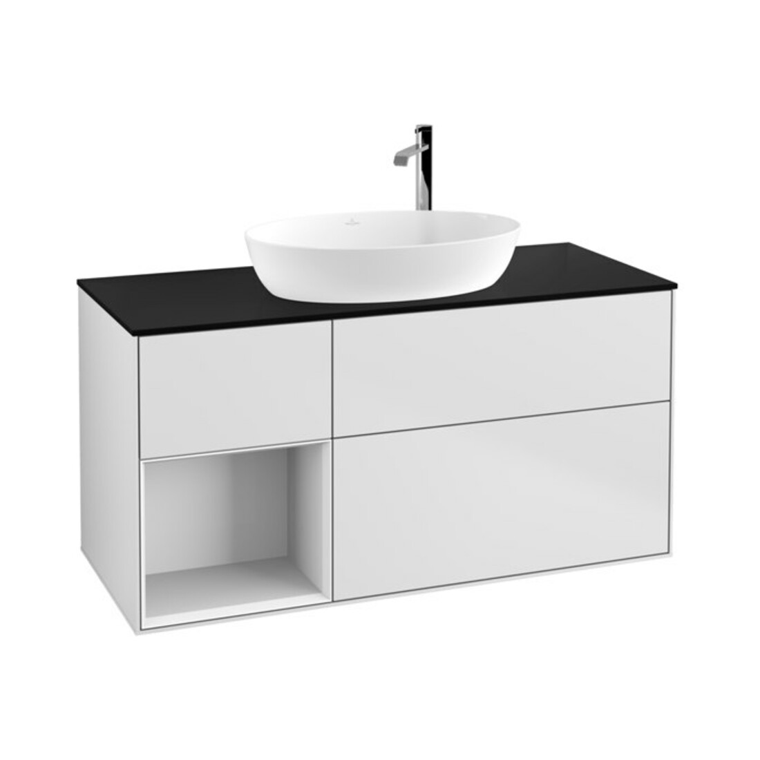 V&B Waschtischunterschrank Wandbeleuchtung Finion 120cm, Pl b m, Rg glo wh. Lac, wh. m Lac