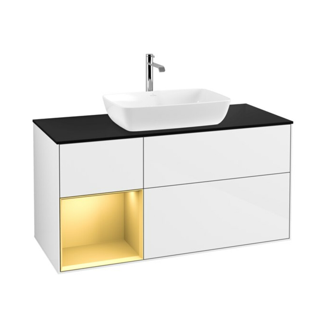 V&B Waschtischunterschrank Wandbeleuchtung Finion 120cm, Pl b m, Rg gol m Lac, glo wh. Lac