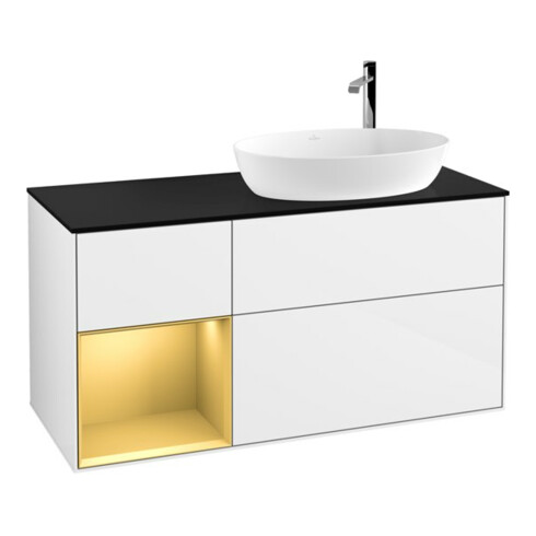 V&B Waschtischunterschrank Wandbeleuchtung Finion 120cm, Pl b m, Rg gol m Lac, glo wh. Lac