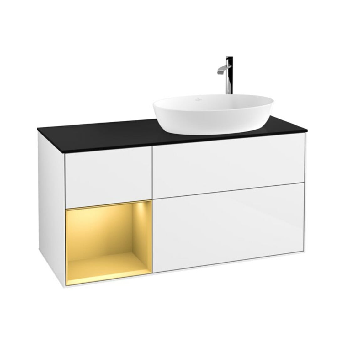 V&B Waschtischunterschrank Wandbeleuchtung Finion 120cm, Pl b m, Rg gol m Lac, glo wh. Lac