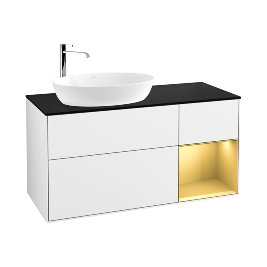V&B Waschtischunterschrank Wandbeleuchtung Finion 120cm, Pl b m, Rg gol m Lac, glo wh. Lac